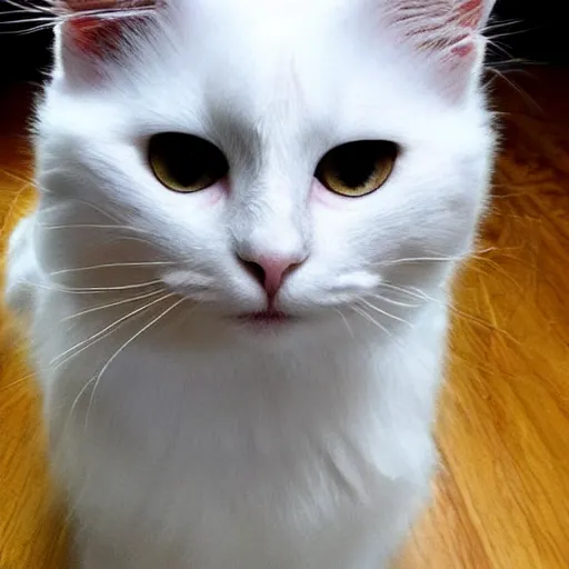 Image similar to white turkish angora cat mean look angry awkward