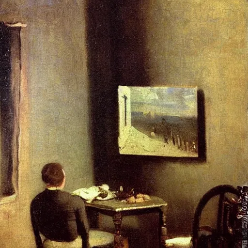 Image similar to miniature living room, by camille corot