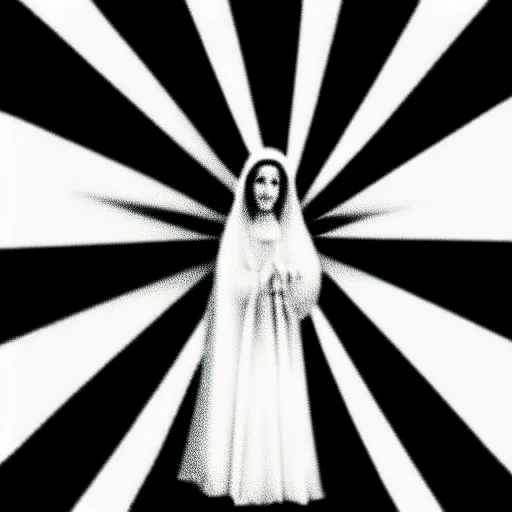 Image similar to vhs static overlay of marian apparition, vhs, 1 9 9 0, highly realistic, highly detailed, vhs noise static, black and white, vhs glitch