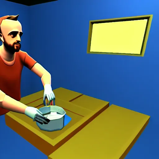 Image similar to jessie pinkman making meth, nintendo 6 4 screenshot, low poly, aliased