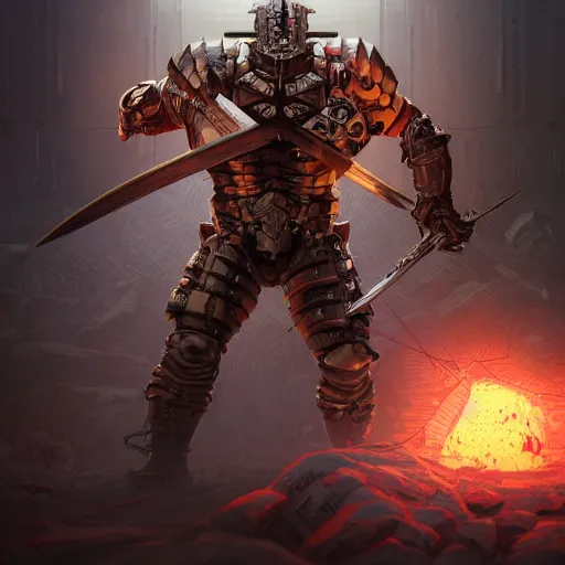 Image similar to isometric Dead Space Diablo action game cyborg viking berserker knight by artgerm, greg rutkowski, alphonse mucha, cgsociety and beeple highly detailed, sharp focus, cinematic lighting, illustration, art, octane render, Unreal Engine Lumen, very coherent. cinematic, hyper realism, high detail, octane render, 8k