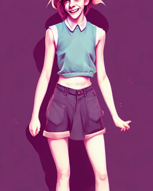 Image similar to beautiful full body Emma Watson symmetrical, goofy smiling illustration by lois van baarle and loish and ross tran and rossdraws and sam yang and samdoesarts and artgerm, digital art, highly detailed, intricate, sharp focus, Trending on Artstation HQ, deviantart