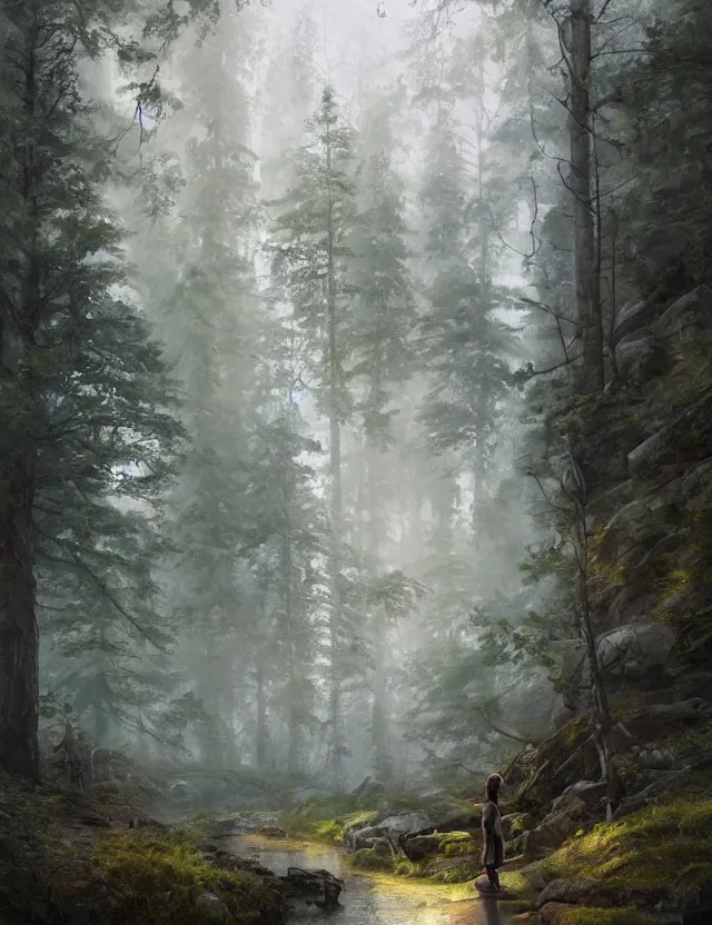 Image similar to most epic landscape, epic cinematic hyperrealism masterpiece. realistic poster with shaded lighting by craig mallismo, artgerm, jeremy lipkin and michael garmash, unreal engine, radiant light, detailed and complex environment, digital art, art station trends, environmental portrait, low angle, 3 5 mm, forest path, misty