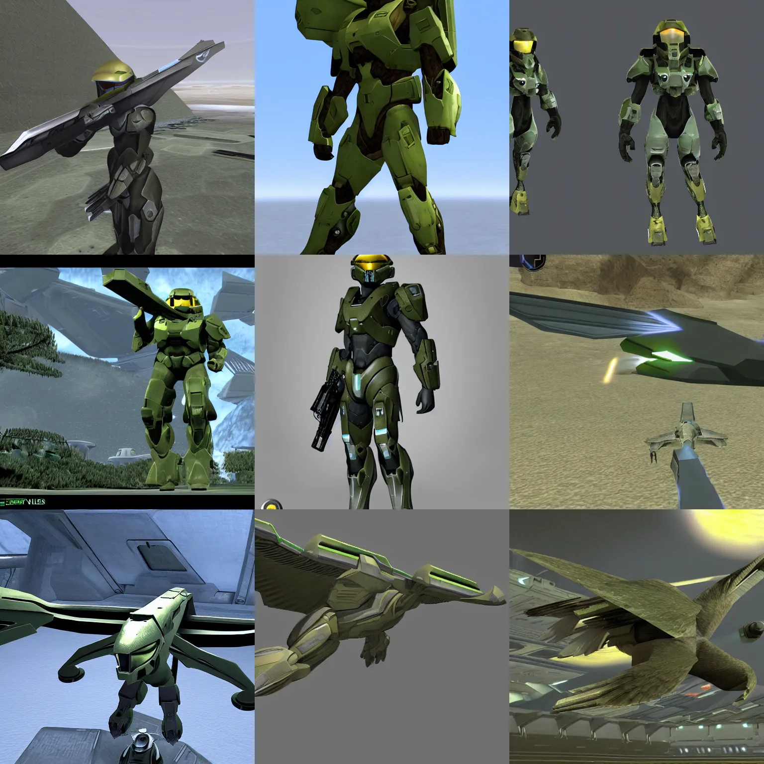 Prompt: a halo pelican from halo combat evolved, original xbox graphics