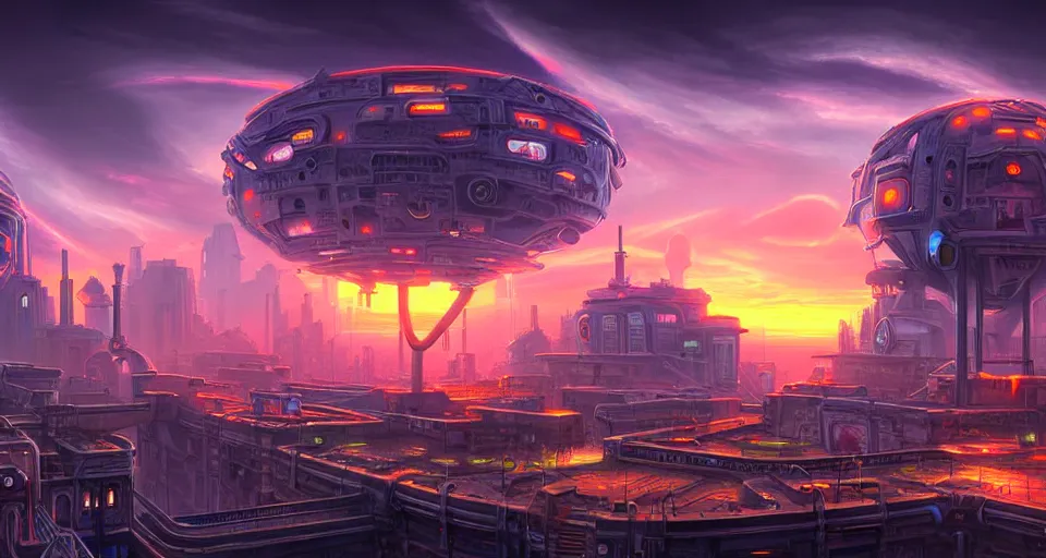 Prompt: canton in cyperpunk setting, lots of drones, big eye is watching, sharp focus, futurism, sunset, distopia, by tyler edlin