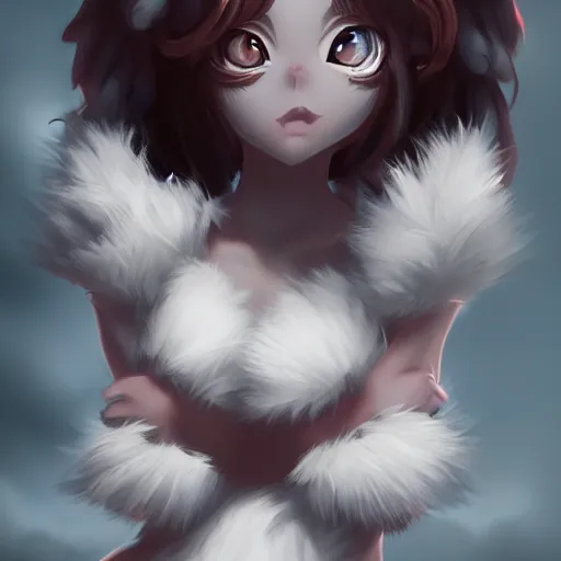 Image similar to cute furry girl with four arms, big fluffy ears, white fur and dark skin, dramatic lighting, cinematic, artstation, anime style