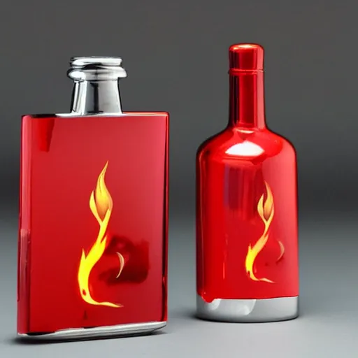 Prompt: a chrome vodka bottle with minimalistic retro flame fire designs in a plique - a - jour enameling technique, 5 0. 0 mm