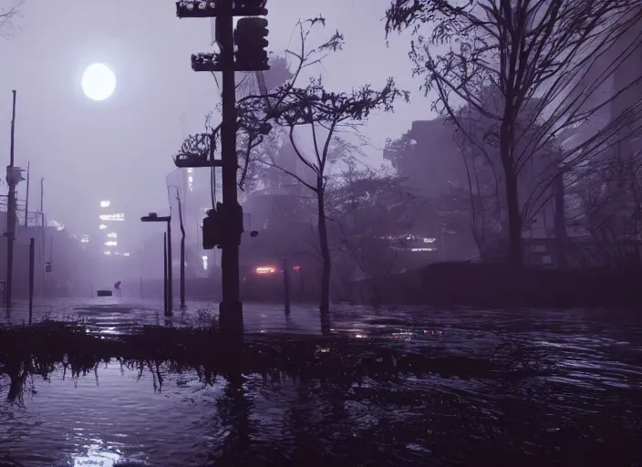 Image similar to dark, misty, foggy, flooded new york city street swamp in Destiny 2, liminal creepy, dark, dystopian, abandoned highly detailed 4k 60fps in-game destiny 2 screenshot gameplay showcase