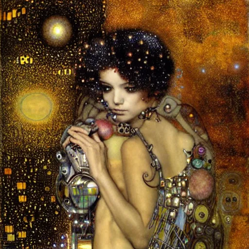 Prompt: dreamy angels cybernetic, in the cosmos, intricate detail, klimt, royo,