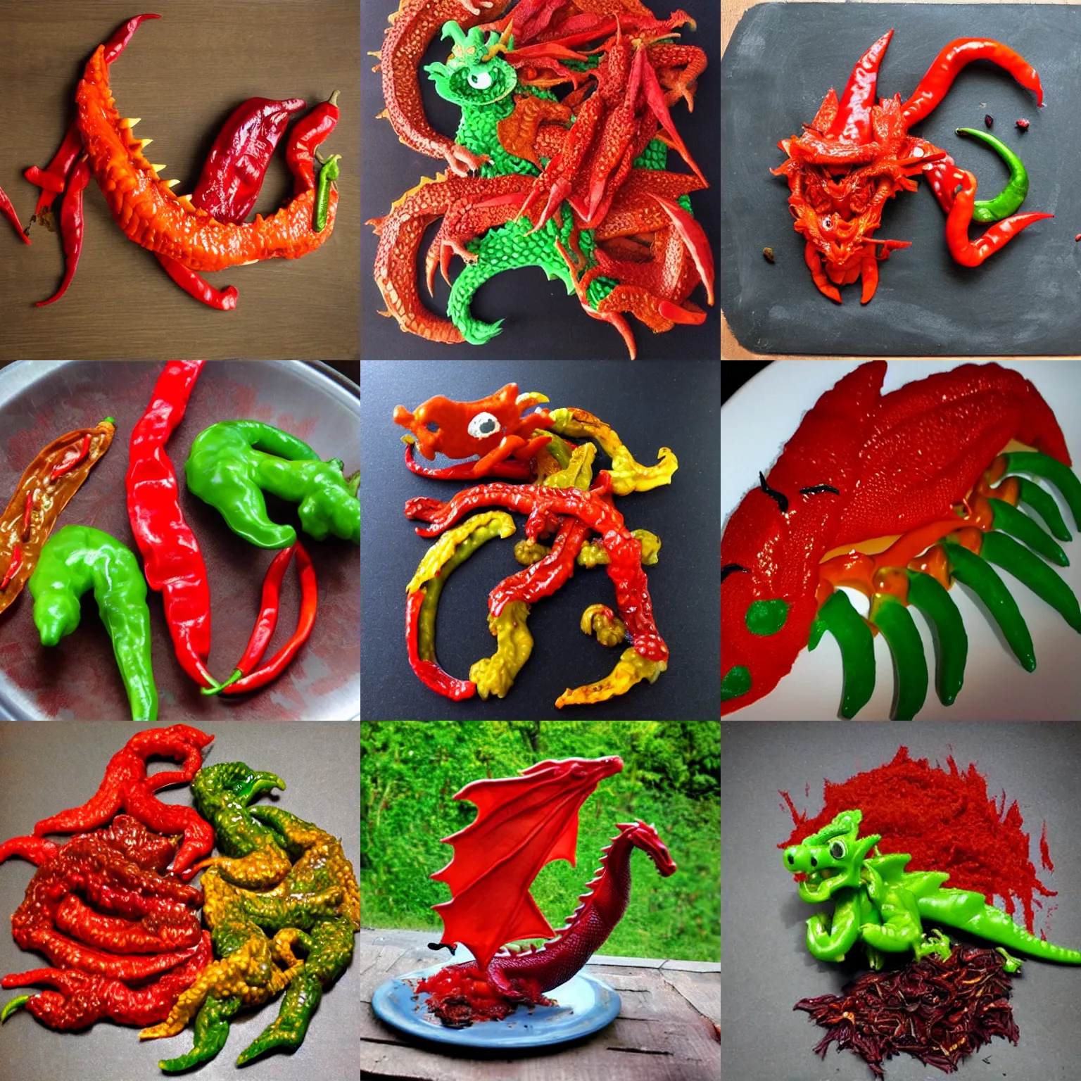 Prompt: dragon made out of spicy peppers