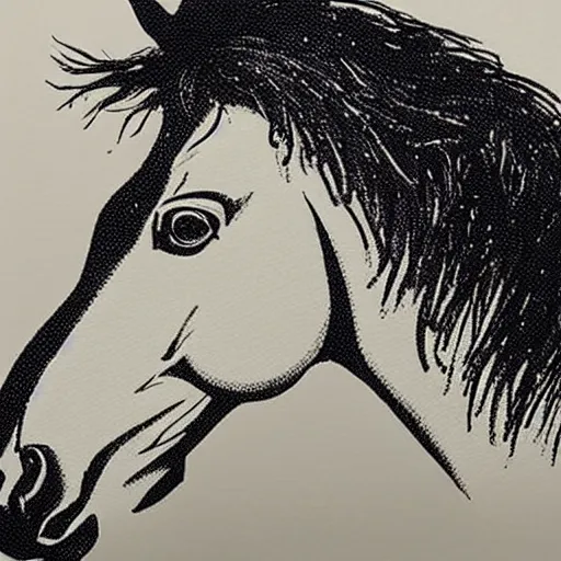 Image similar to horse, drawn with dots, art, minimalist, simple,