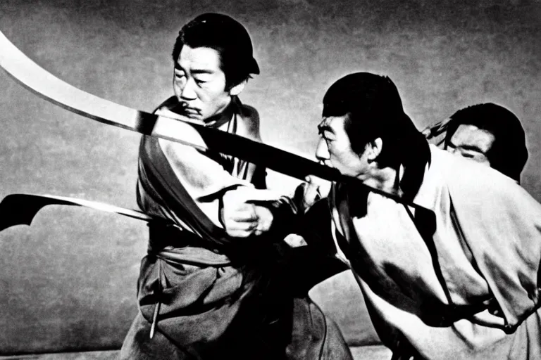 Image similar to toshiro mifune and tatsuya nakadai swordfight from the film by akira kurosawa