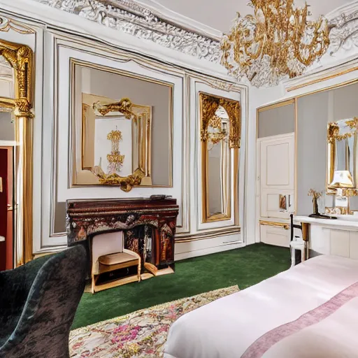Prompt: bedroom at extremely expensive victorian - era hotel in london. high - fashion boutique hotel. detailed beautiful photography.