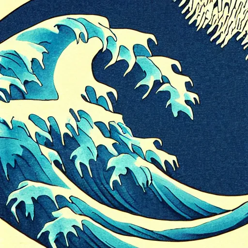 Image similar to detailed illustration, a elderly man surfing in the style of the great wave off kanagawa,