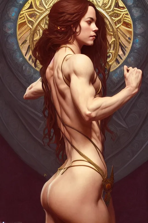 Image similar to symmetry!! intense fanart of 3 / 4 back pose of alizee as acotar protagonist, intricate, elegant, highly detailed, my rendition, digital painting, artstation, concept art, smooth, sharp focus, illustration, art by artgerm and greg rutkowski and alphonse mucha