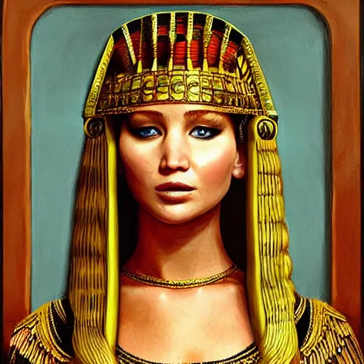 Image similar to amazing painting of Jennifer Lawrence as Cleopatra, NFT, art style by Monalisa