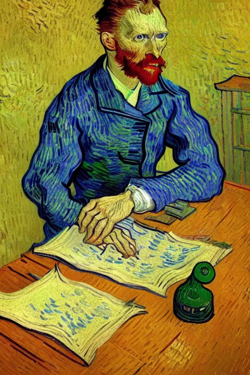 Image similar to vincent van gogh, zx spectrum color palette, anatomy, only two hands, highly detailed, digital painting, artstation, concept art, smooth, sharp focus, illustration, Unreal Engine 5, 8K, art by art by artgerm and greg rutkowski and edgar maxence