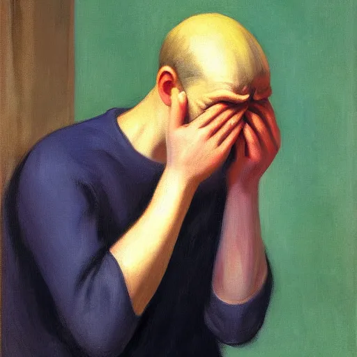 Image similar to a portrait of a crying man by Edward Hopper, 4k,