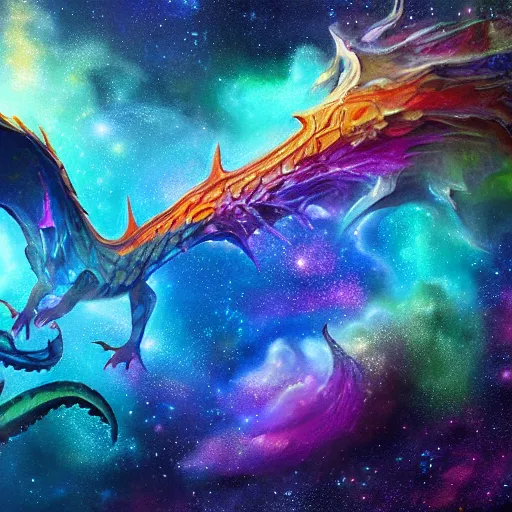 Image similar to galaxy of dragons, 4 k, colorful, realistic, beautiful, painting