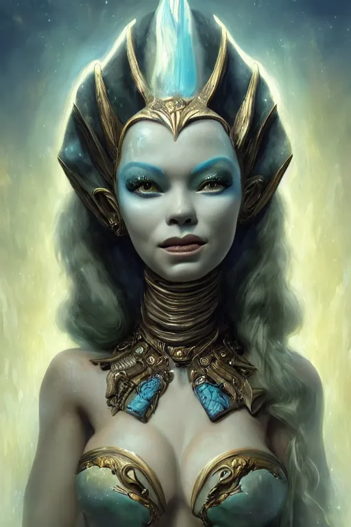 Image similar to old world masters portrait of a beautiful female hybrid atlantean anubis alien warrior elsa jean, regal, realistic, refined, detailed digital art, francois boucher, oil painting, michael cheval, esao andrews, steampunk, walt disney ( 1 9 3 7 ), highly detailed, cinematic lighting, unreal engine, 8 k, hd