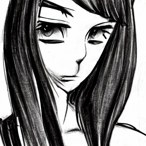 prompthunt: anime girl portrait profile, black and white sketch,  cellshaded, drawn in fine-tip pen, made by WLOP, trending on artstation