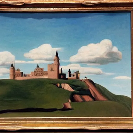 Prompt: by ruth orkin daring oil and canvas. a beautiful conceptual art of a castle in the clouds.