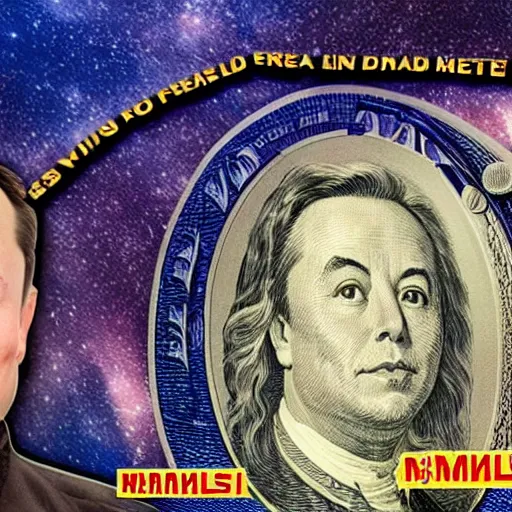 Image similar to Elon musk on the Mars Dollar bill