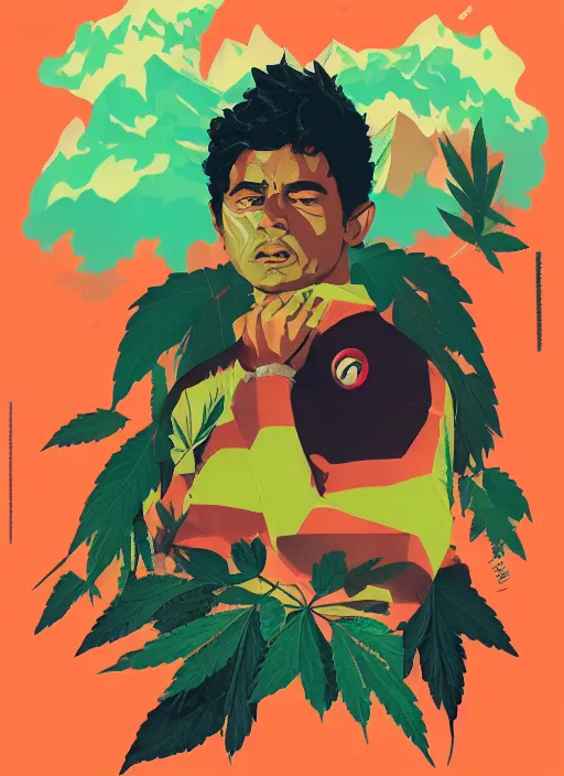 Image similar to profile picture by sachin teng x ofwgkta, mountain top, marijuana, organic painting, hard edges, masterpiece, smoke clouds, asymmetrical, green, matte paint, energetic