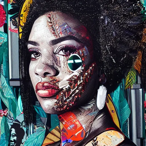 Prompt: portrait of a black woman by Sandra Chevrier