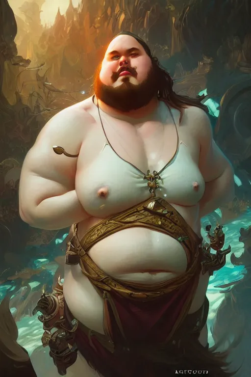 Prompt: photography of fat man, deep focus, d & d, fantasy, intricate, elegant, highly detailed, digital painting, artstation, concept art, matte, sharp focus, illustration, hearthstone, art by artgerm and greg rutkowski and alphonse mucha