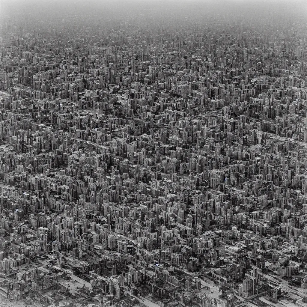 Prompt: two giant towers, made up of makeshift squatter shacks, misty, dystopia, mamiya rb 6 7, fully frontal view, very detailed, birds eye view, photographed by ansel adams