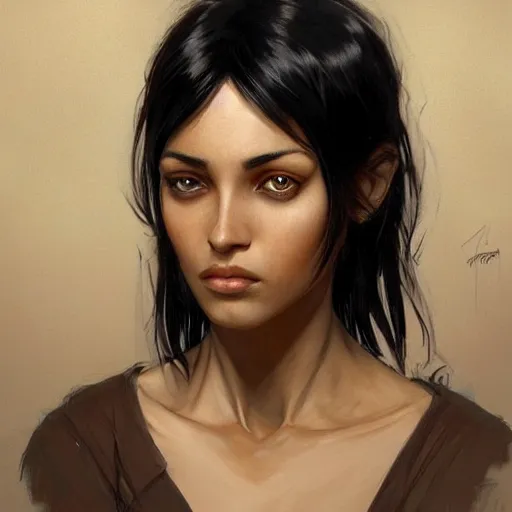 Image similar to woman with short, spiky black hair and dark skin, slanted amber eyes, long thin scar on her face. highly detailed, digital painting, artstation, concept art, sharp focus, beautiful face, expressive eyes, illustration, art by Artgerm and greg rutkowski and alphonse mucha