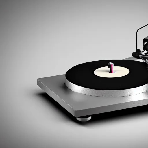 Image similar to a turntable with a needle on top of it, a low poly render by tim biskup, featured on polycount, computer art, sketchfab, rendered in maya, voxel art