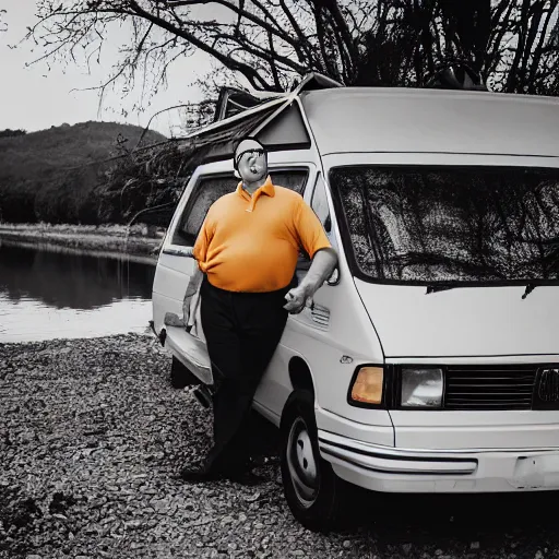 Prompt: Matt Foley living in a van down by the River, EOS 5DS R, ISO100, f/8, 1/125, 84mm, RAW Dual Pixel, Dolby Vision, Adobe