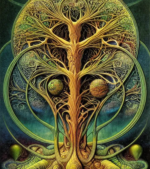 Image similar to tree of life by roger dean and andrew ferez, art forms of nature by ernst haeckel, divine chaos engine, symbolist, visionary, art nouveau, botanical fractal structures, organic, detailed, realistic, surreality