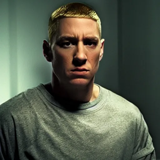 Image similar to movie still of eminem cyborg, cinematic composition, cinematic light, criterion collection, by david lynch