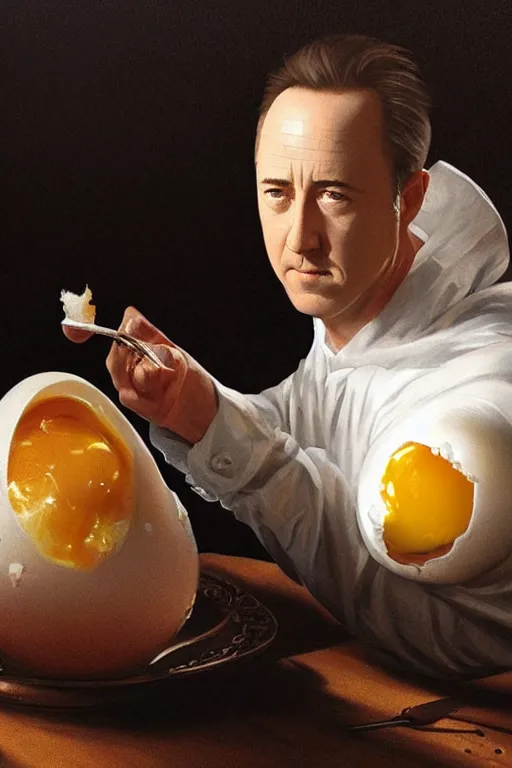 Prompt: a boiled egg with the shell peeling off with edward norton's face inside, highly detailed, dramatic lighting, concept art by caravaggio and greg rutkowski and artgerm