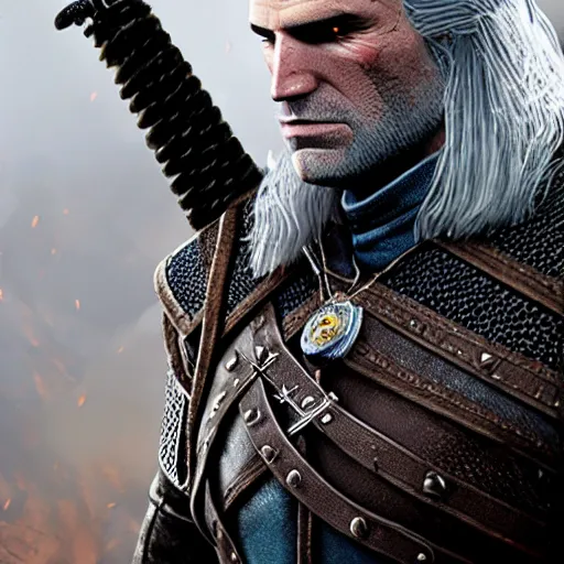 Image similar to geralt the witcher 3, photorealistic, realistic