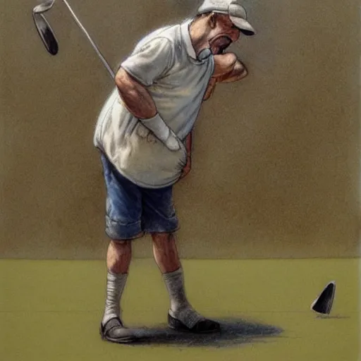 Prompt: (((((Homer Simpson playing golf . muted colors.))))) by Jean-Baptiste Monge !!!!!!!!!!!!!!!!!!!!!!!!!!!