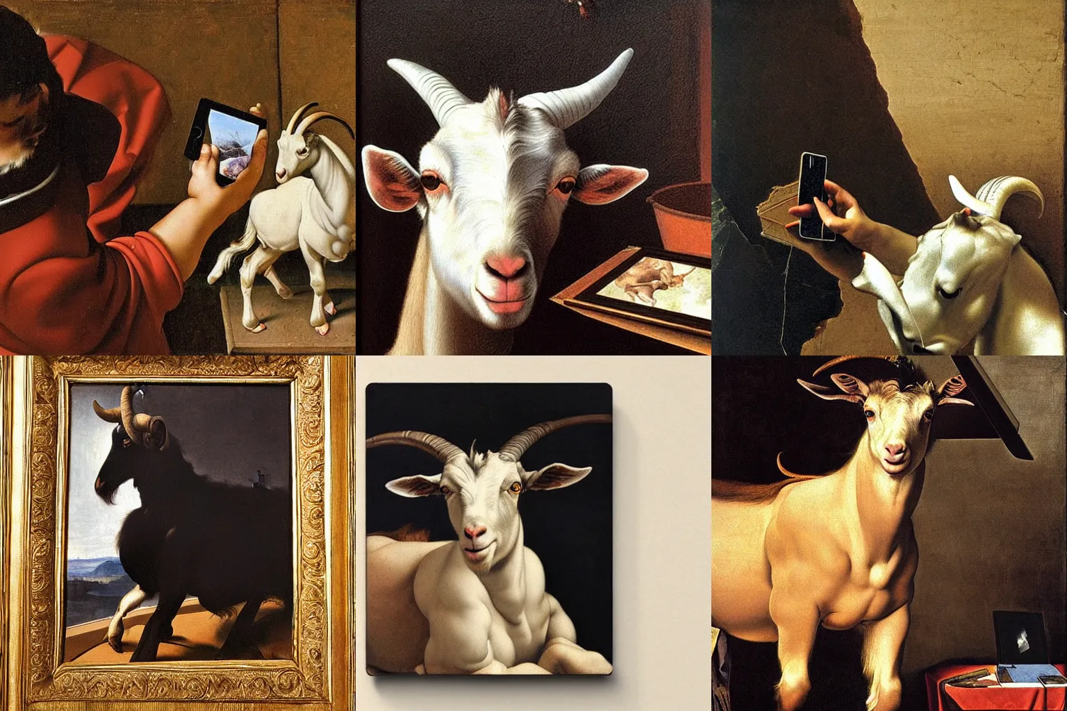 Prompt: A extremely highly detailed majestic hi-res beautiful,highly detailed painting of a goat taking a picture with an Ipad by Michelangelo Merisi da Caravaggio,