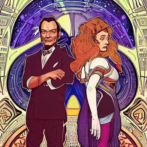 Image similar to detailed portrait of Garak and Doctor Bashir from Deep Space 9, by Alphonse Mucha and Dan Mumford