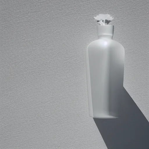 Image similar to perfume bottle in a white zen clean modern minimalist garden with cute flowers by peter tarka in an ivory room well contoured smooth fair walls, up close shot, sharp focus, zen, clean, modern minimalist, zaha hadid octane highly render, 4 k, ultra hd,