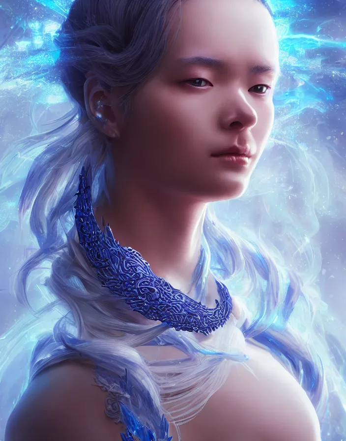 Image similar to goddess portrait. Blue fire AIKIDO. Very very very beautiful. intricate artwork by Tooth Wu and wlop and beeple. octane render, trending on artstation, greg rutkowski very coherent symmetrical artwork. cinematic, hyper realism, high detail, octane render, 8k