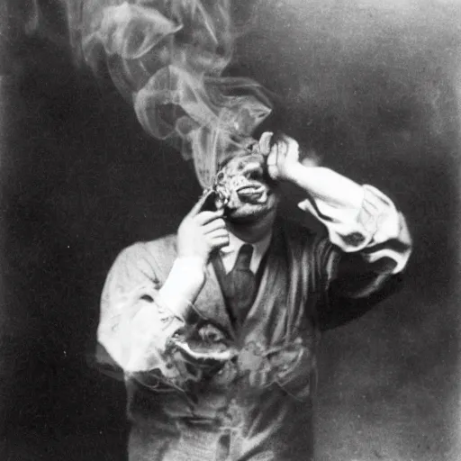 Prompt: photograph of a man in the process of turning into smoke