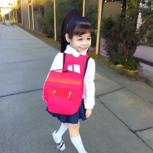 Prompt: cute anime girl going to school,