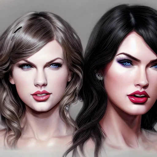 Prompt: taylor swift and megan fox by greg rutkowksi and artgerm, extreme detail, 8 k, intricate abstract, unreal engine tech demo