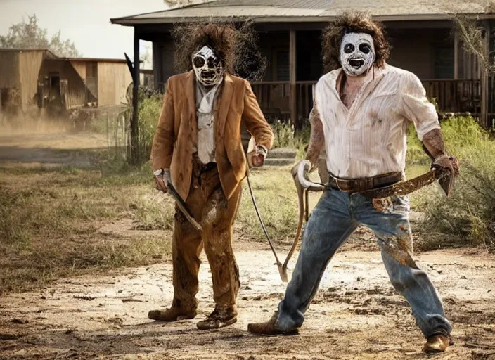 Prompt: tony khan as leatherface, movie still, from the new texas chainsaw massacre movie, 8 k, realistic