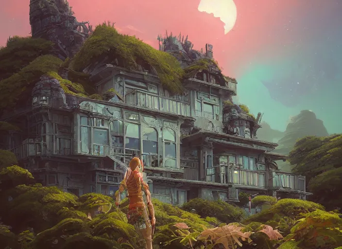 Image similar to future house on planet mars, unreal engine, fantasy art by greg, loish, rhads, ferdinand knab, tom bagshaw, makoto shinkai and lois van baarle, rossdraws, ilya kuvshinov, night lighting, trending on studio ghibli, highly detailed, 8 k, octane render