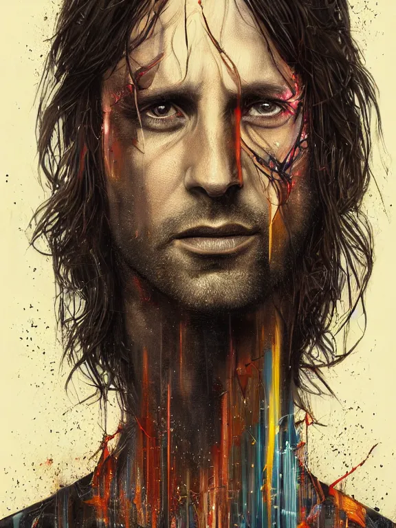 Prompt: art portrait of the Aragorn,8k,by tristan eaton,Stanley Artgermm,Tom Bagshaw,Greg Rutkowski,Carne Griffiths,trending on DeviantArt,face enhance,hyper detailed,minimalist,cybernetic, android, blade runner,full of colour,