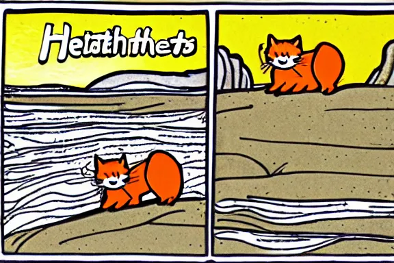 Prompt: a detailed panel of the comic heathcliff starring heathcliff the orange cat, award - winning crisp details